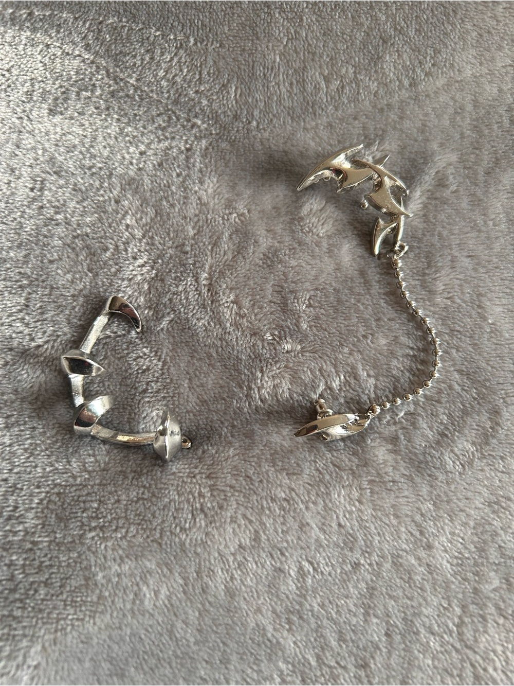 Silver Sculpted Linked Ear Cuff Set with Chain